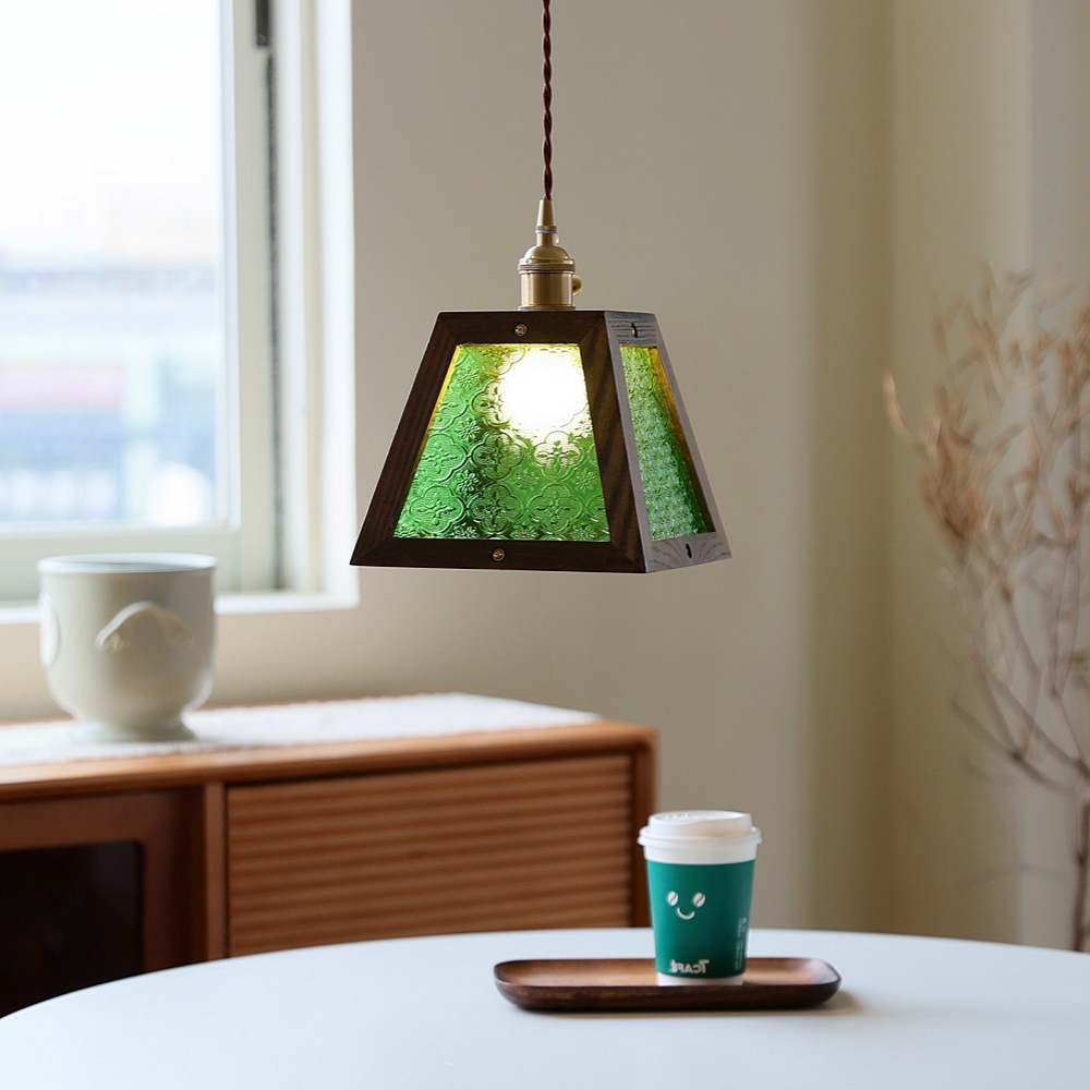 Vintage Etched Glass Pendant Lamp Cozy Bedroom Bedside Lighting