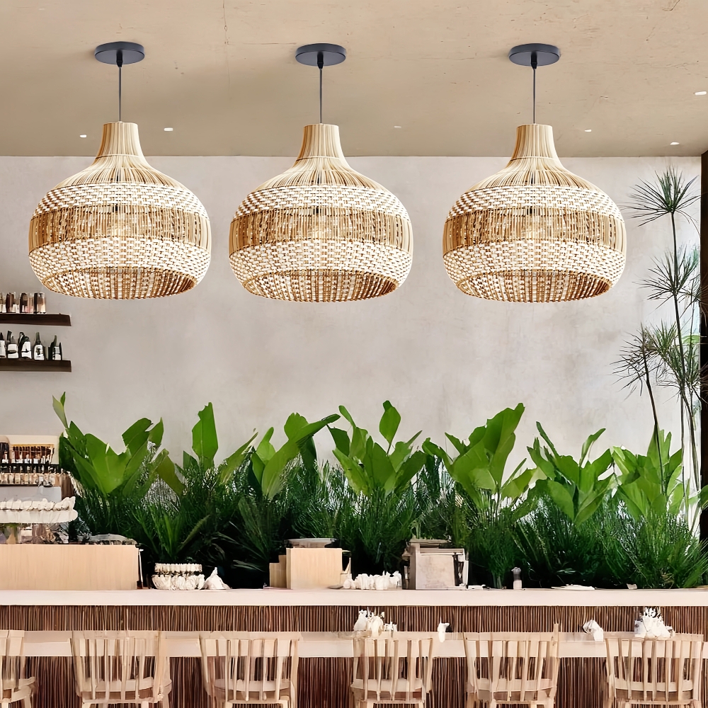 Boho Vintage Rattan Pendant Light Southeast Asian Woven Design