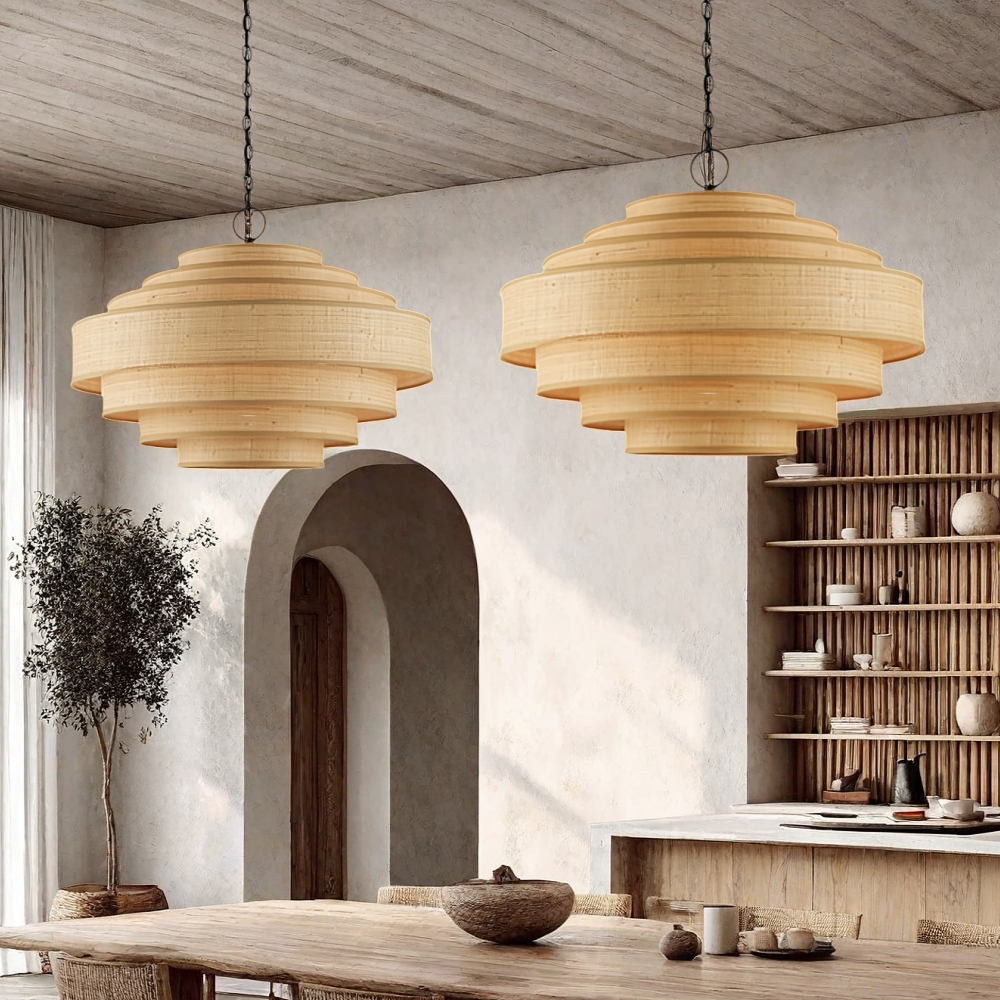 Japanese Vintage Multi-Layer Fabric Pendant Light Restaurant Ambience