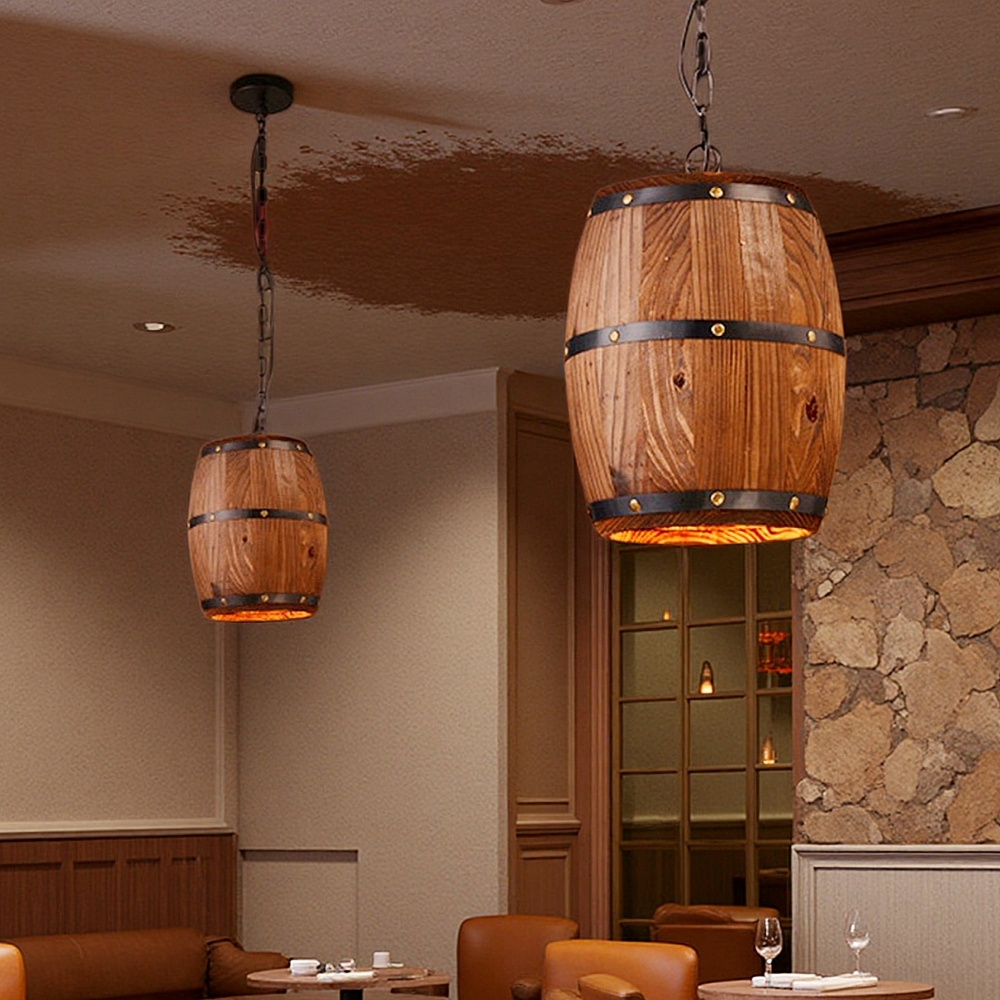 Industrial Farmhouse Style Oak Barrel Cylinder Pendant Light