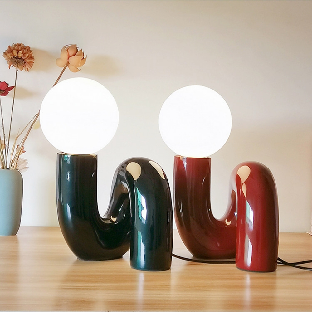 Postmodern Loop Resin Table Lamp With Frosted Glass Globe