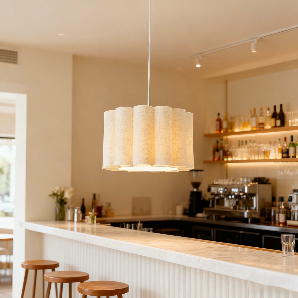 Buttercream Ruffled Linen Cylinder Pendant Light for Cozy Interiors