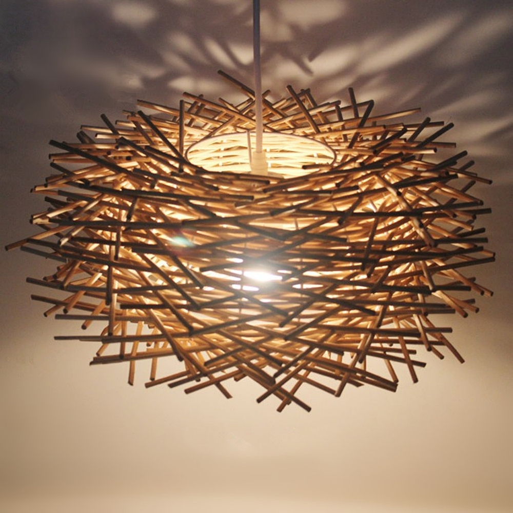 Artisanal Twig Weave Sphere Pendant Rustic Natural Glow