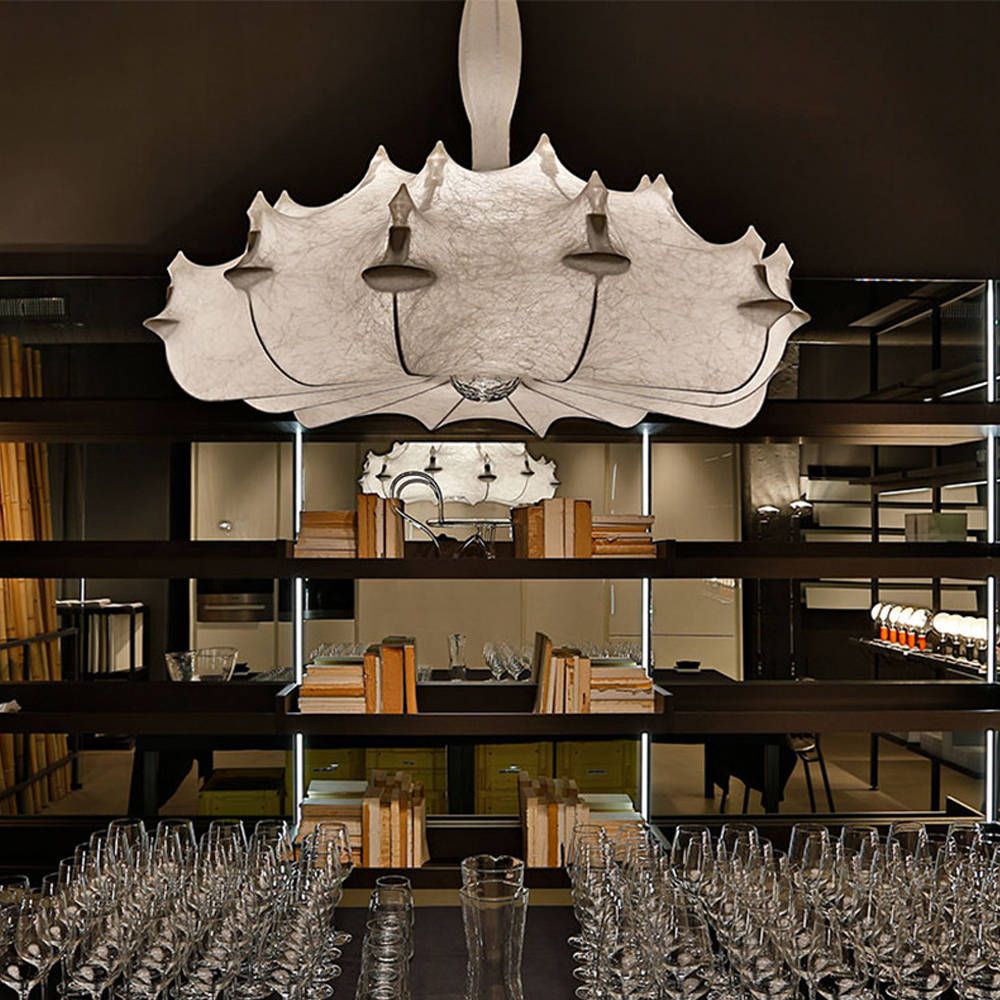 Japanese Cream Silk Chandelier Mid-century Retro Conic Pendant Light