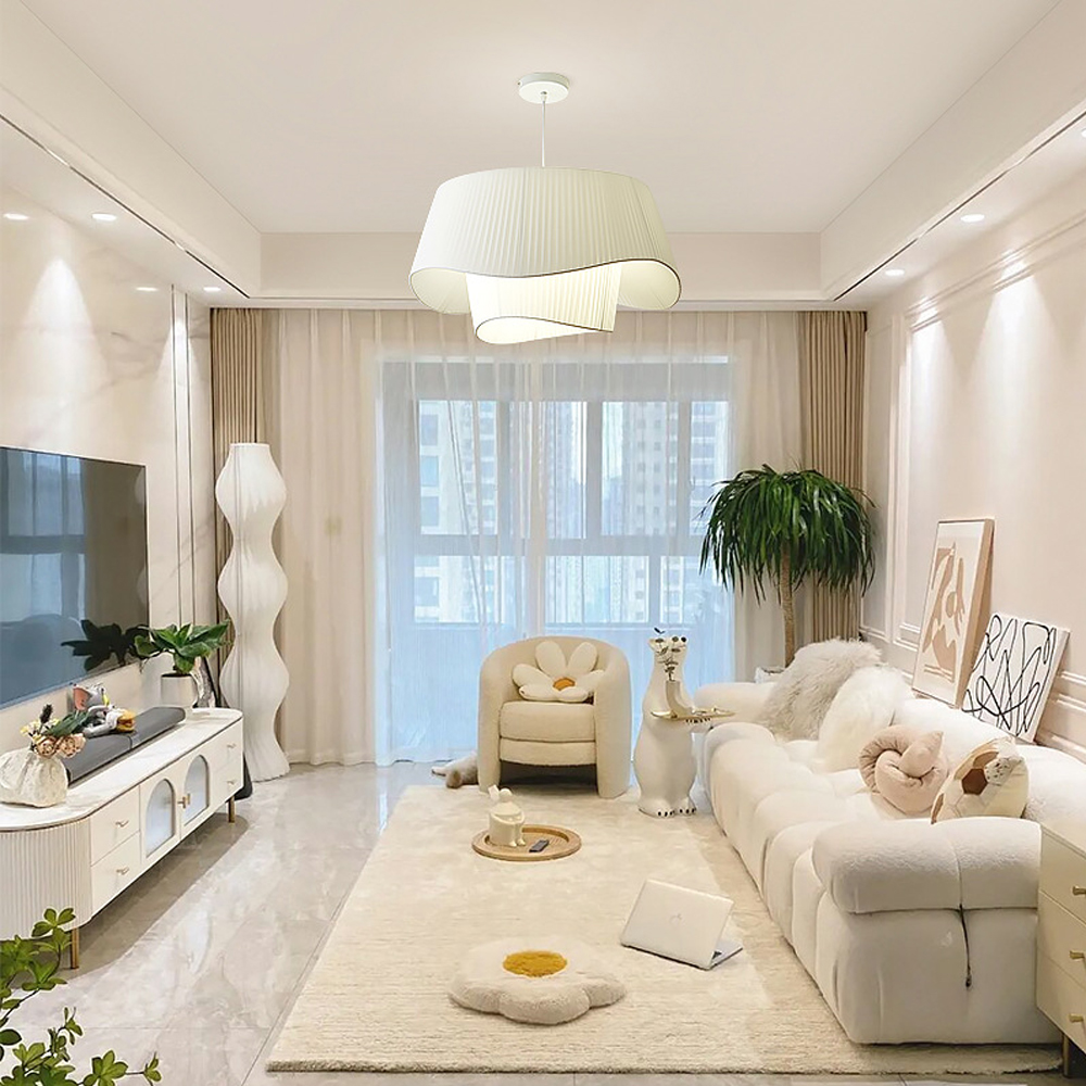 Bohemian Cream Living Room Fabric Pendant Light Makeover Home Decor Lamp