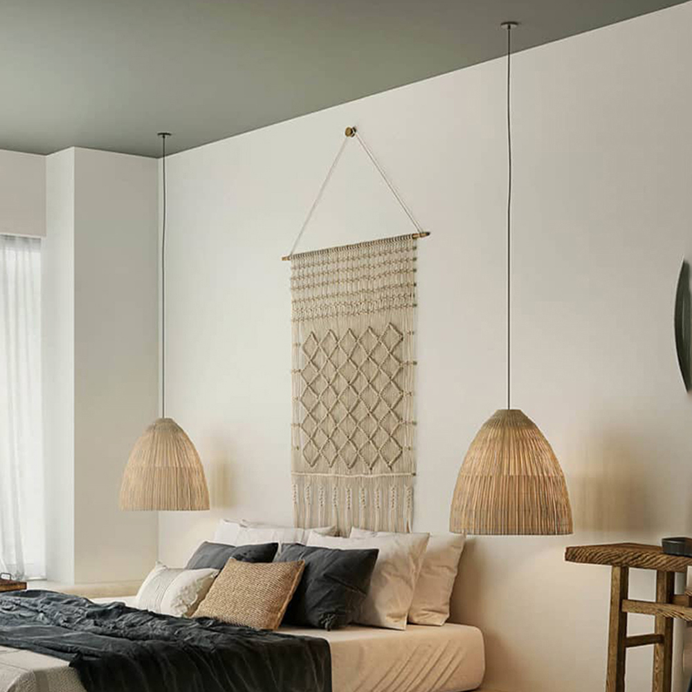 Bohemian kitchen island rattan pendant light bell shaped bedroom bedside lamp