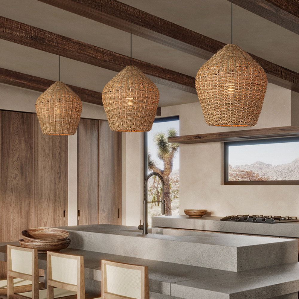 Wabi-sabi Kitchen Island Rattan Pendant Light Retro Grass Chandelier