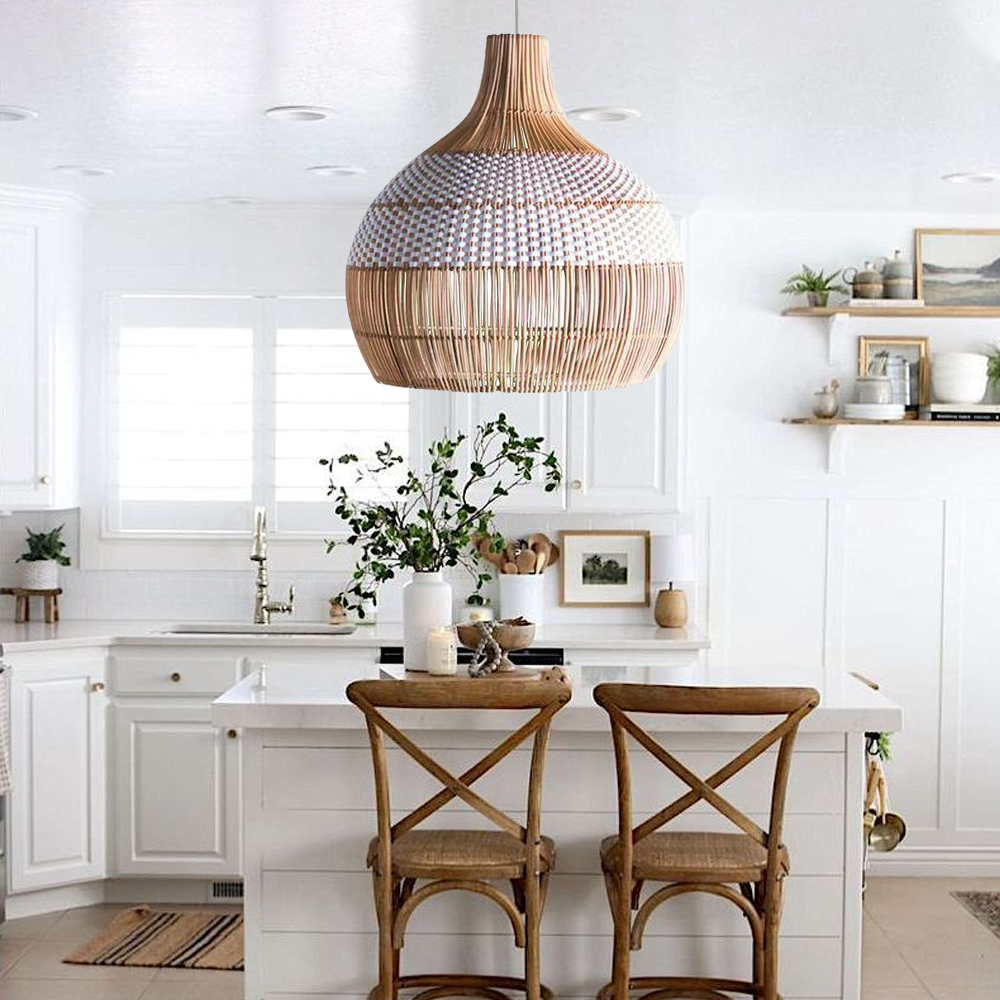 Unique white rattan pendant lamp shade quality kitchen island ceiling light