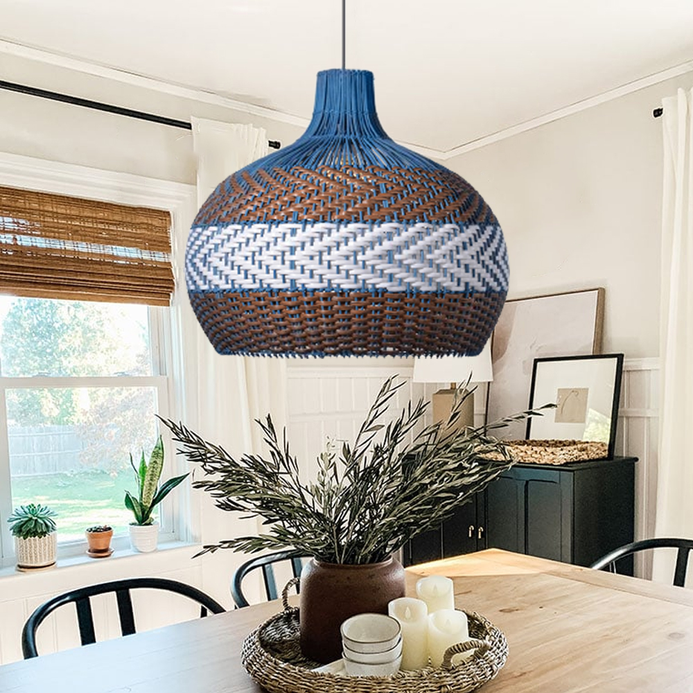 Azure Blue Rattan Pendant Light Minimalist Home decor Lighting
