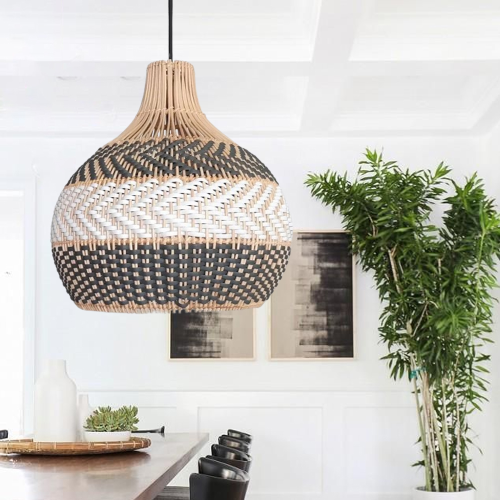 Florida Grey Dining Room Pendant Light Kitchen Island Rattan Woven Chandelier