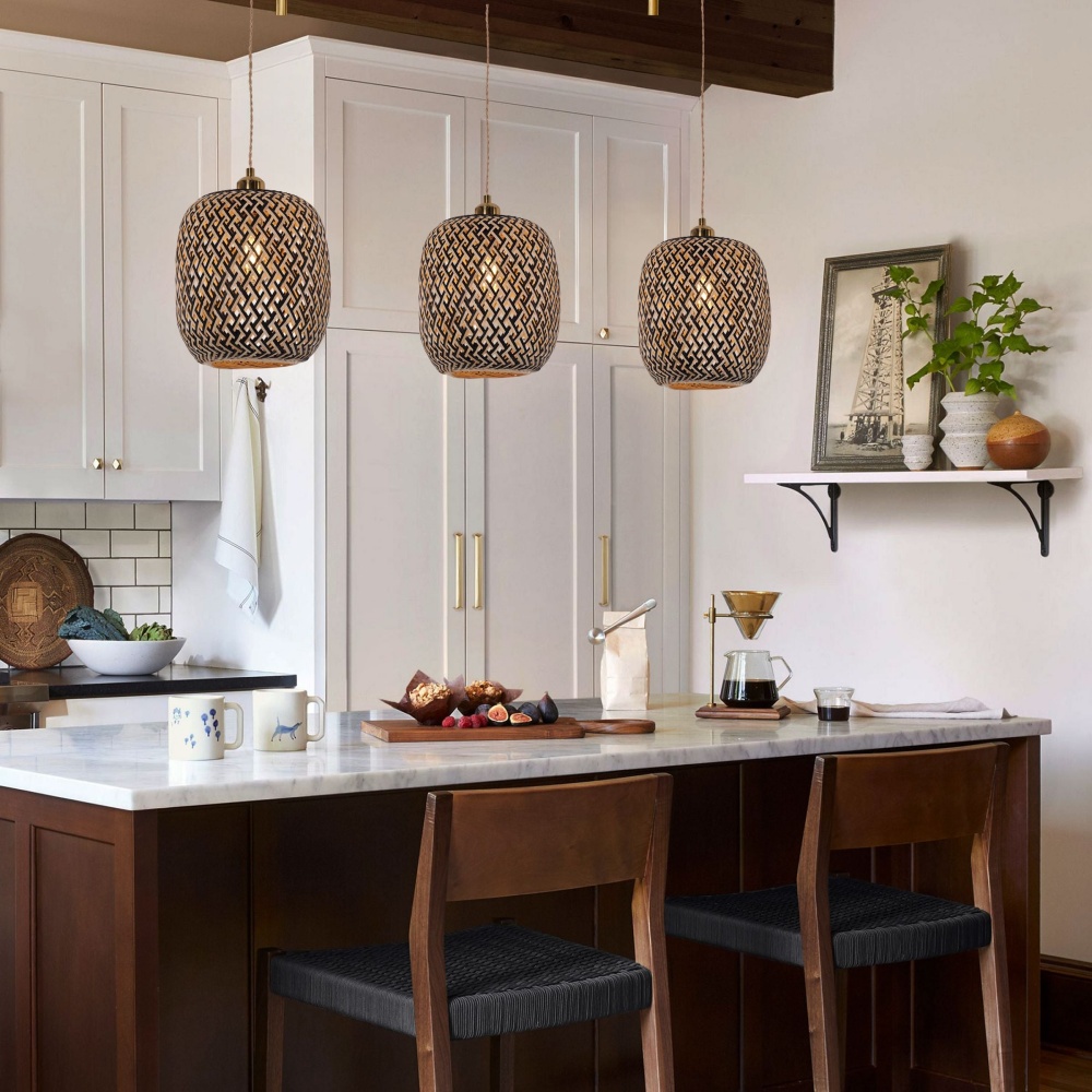 Japanese Style Creative Geometric Black Bamboo Pendant Light