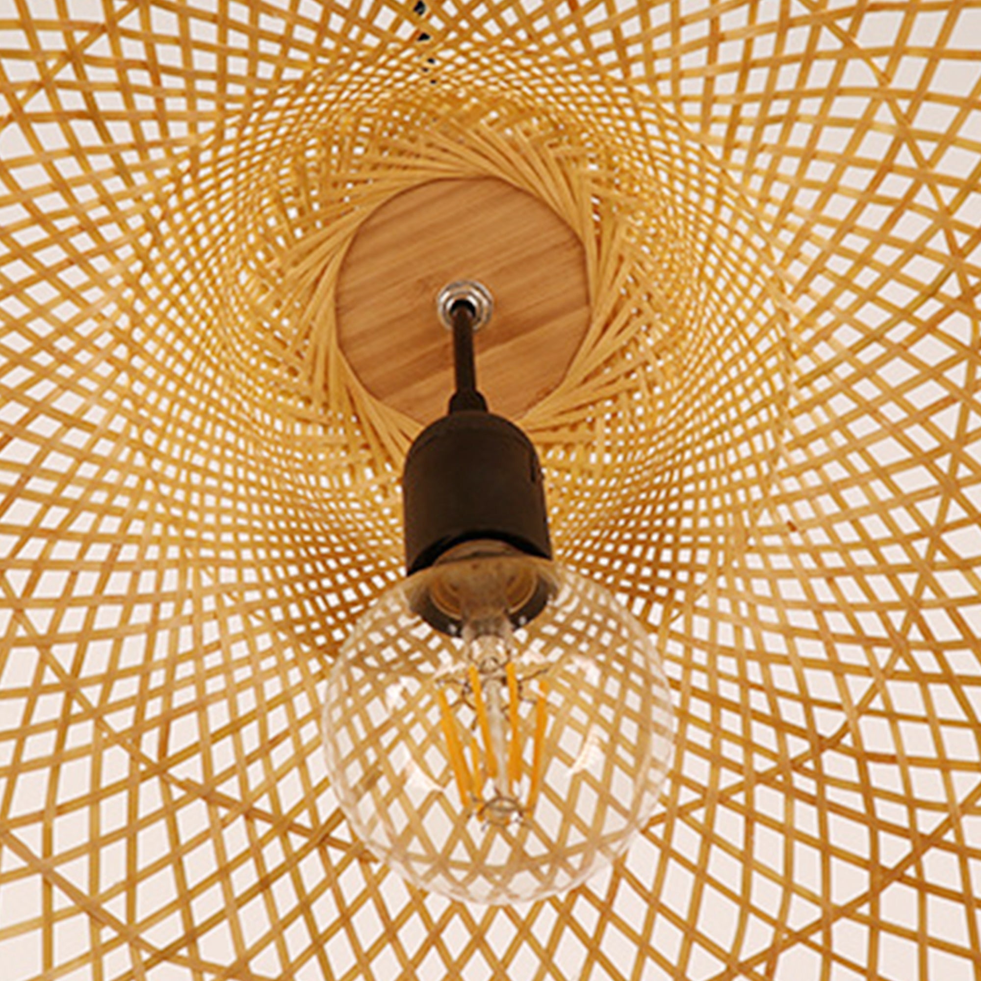 Bamboo Pendant Lighting Hardwired Handmade Lampshade Natural