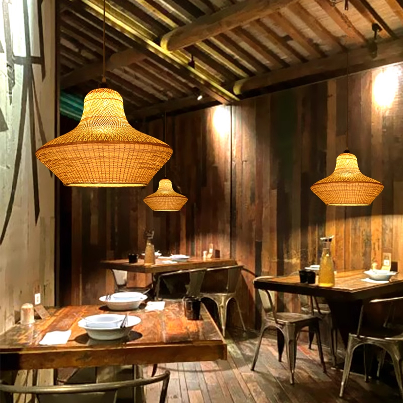 Natural Bamboo Pendant Lighting Hardwired Handmade Lampshade