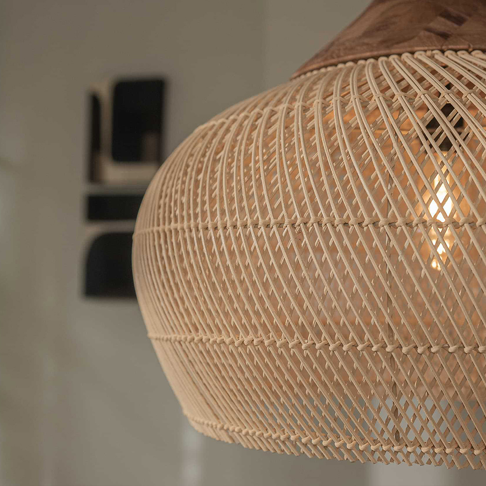 Rattan Pendant Light Wabi Sabi Style Retro Dining Room Chandelier
