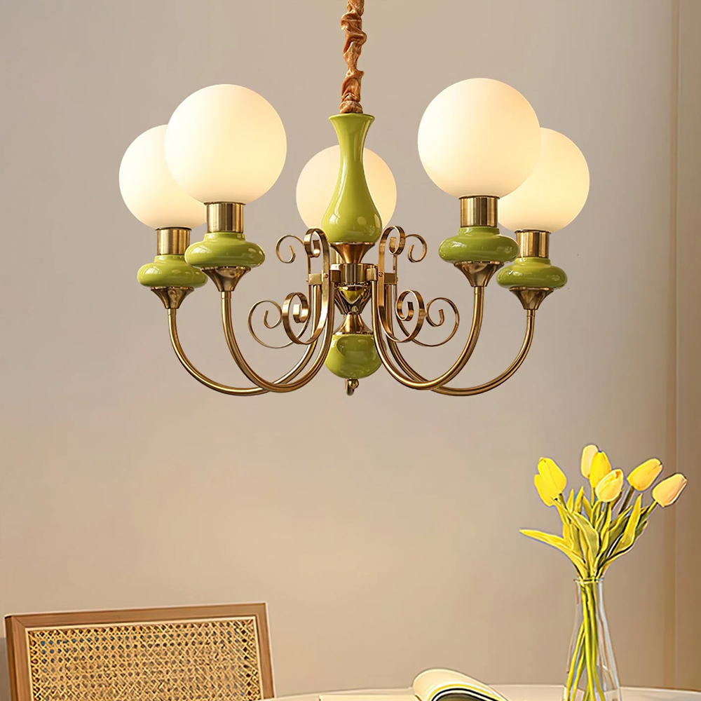 French Pastoral Fruit Green Glass Pendant Lamp B&B Retro Living Room Chandelier
