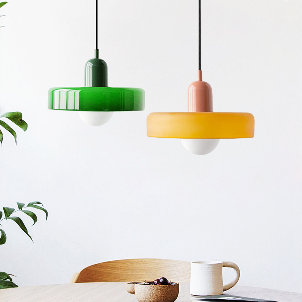 Mid-Century Modern Glass Pendant Light Memphis Dining Room Green Chandelier