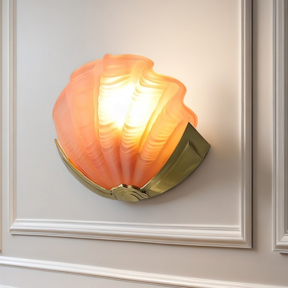 Brass Shell Glass Decorative Wall Lamp French Modern Living Room Bedroom Aisle Lighting Fixture
