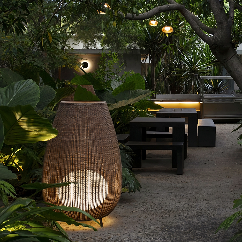 Outdoor Waterproof Rattan Floor Lamp Courtyard Lawn Lamp