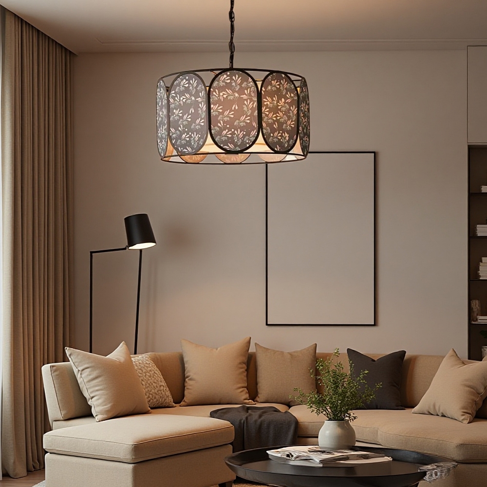 French Vintage Floral Fabric Pendant Light