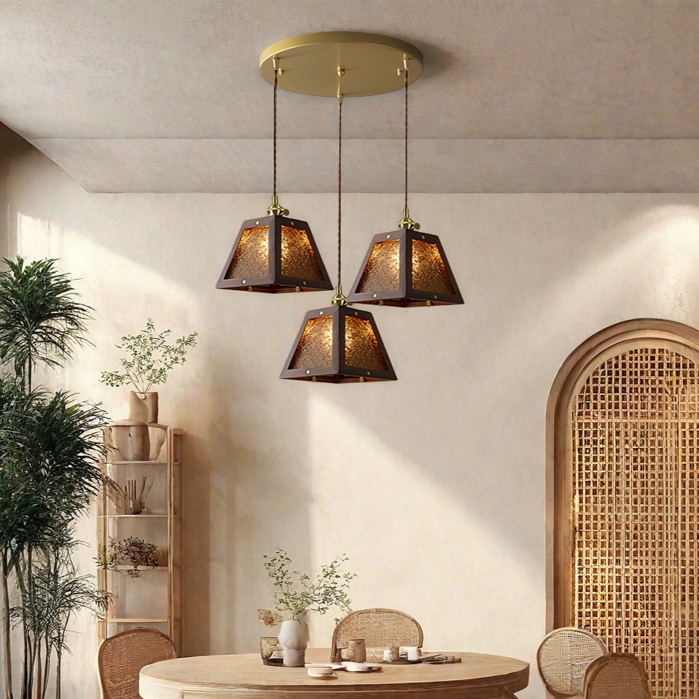 Vintage Etched Glass Pendant Lamp Cozy Bedroom Bedside Lighting