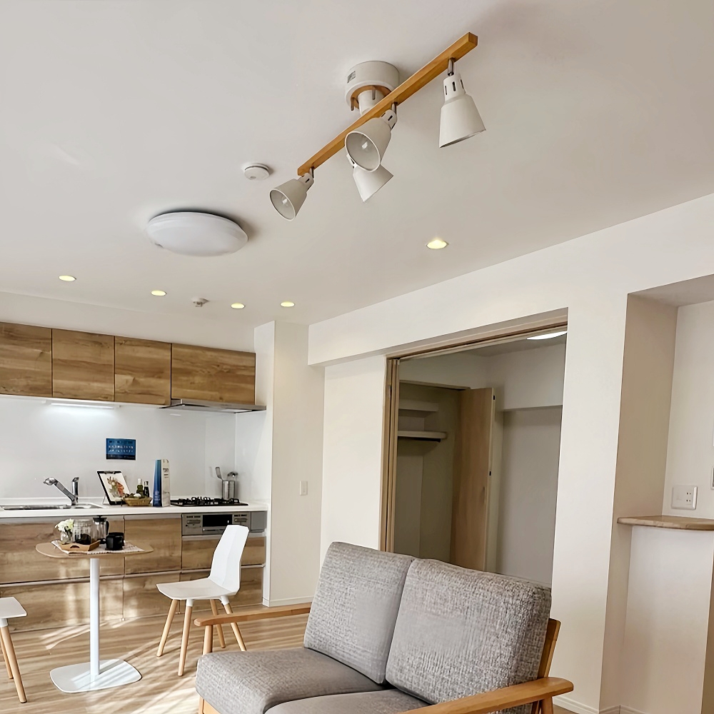 Japanese Style Solid Wood Track Multi Head Ceiling Light