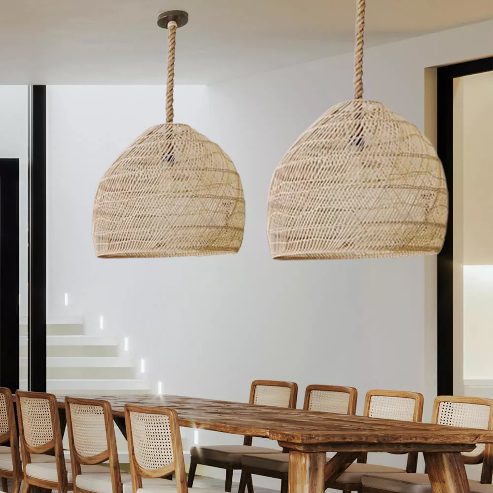 Hemp Rope Pendant Hand-woven Rattan Chandelier For Dining Room Living Room