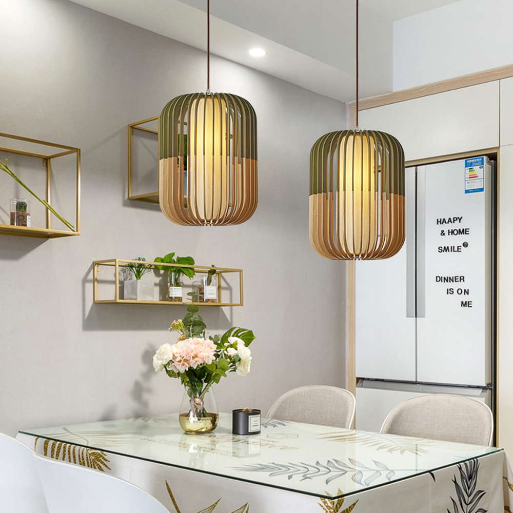 Pumpkin shaped Wooden Chandelier Handmade Nordic Hanging Lamp