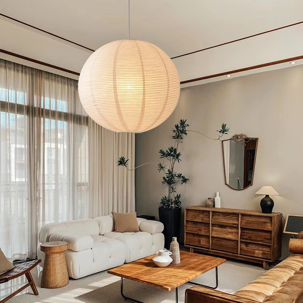 Japanese Simple Wabi-Sabi Ball Chandelier Inspired Paper Hanging Lamp