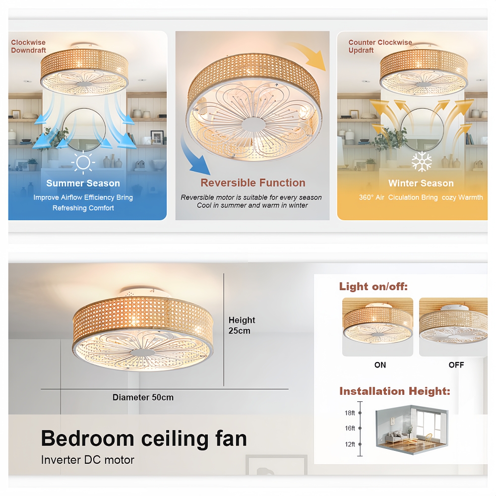 Japanese Retro Rattan Fan Ceiling Light