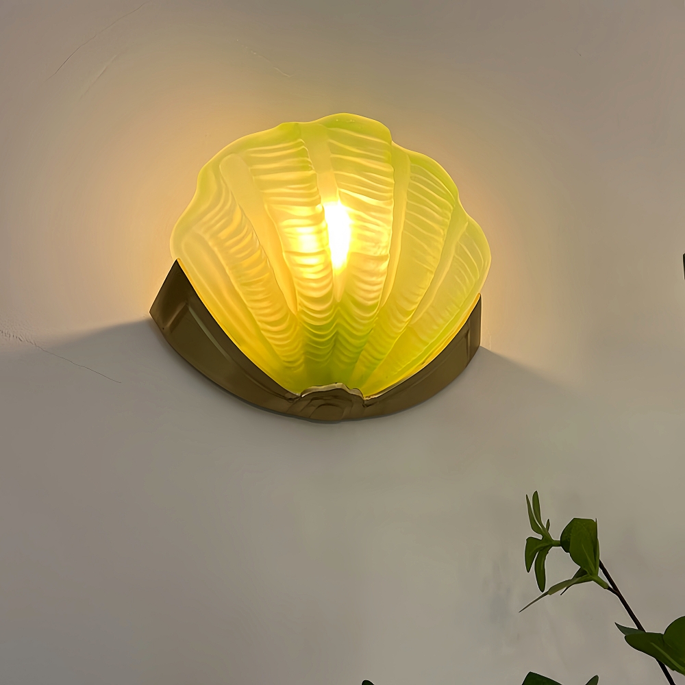 Brass Shell Glass Decorative Wall Lamp French Modern Living Room Bedroom Aisle Lighting Fixture