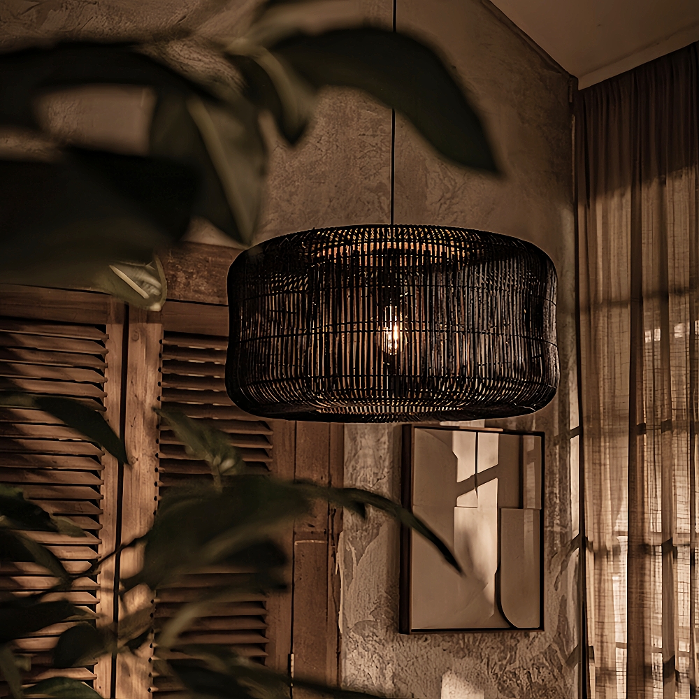 Retro Style Capsule Shaped Rattan Pendant Light Dining Living Room