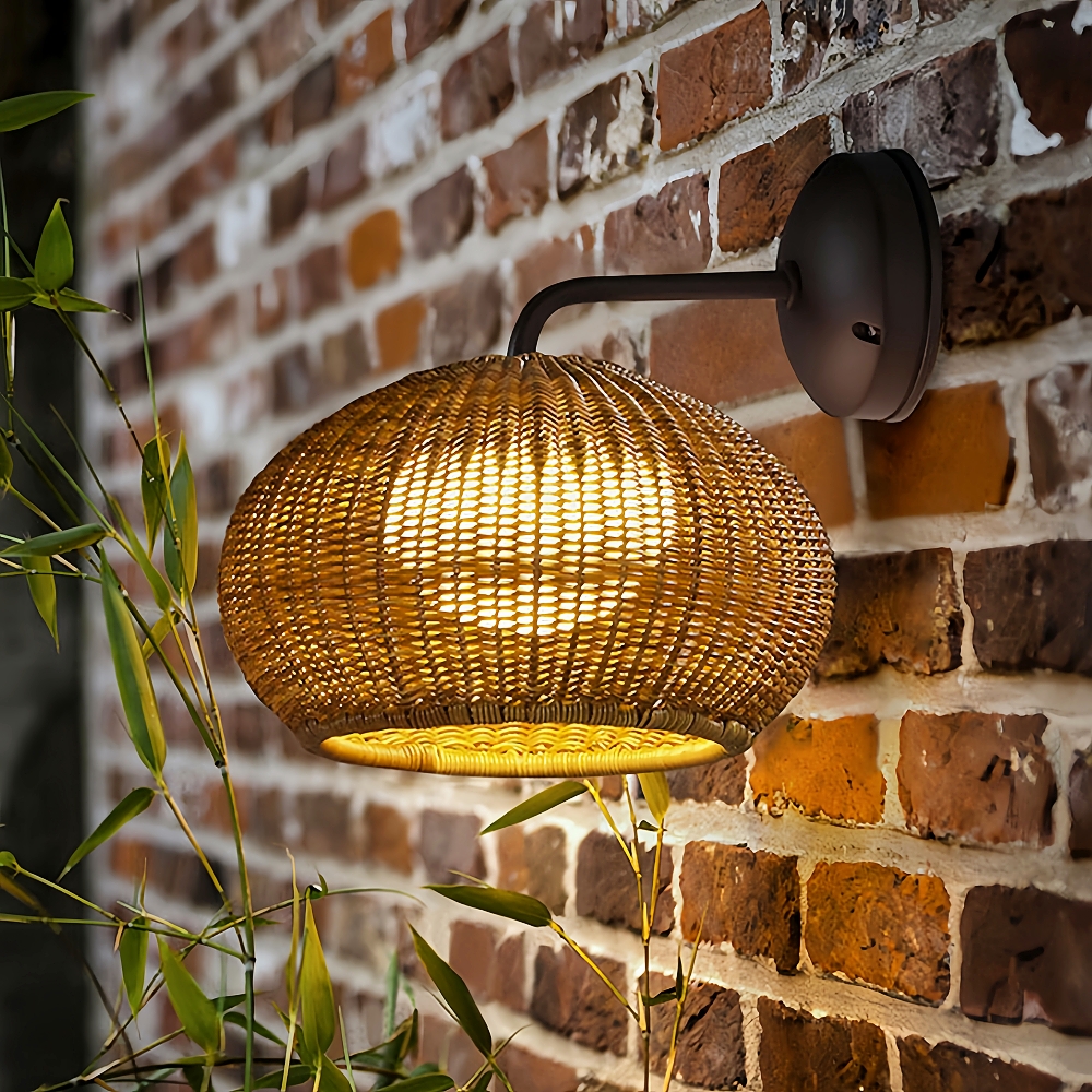 Woven Rattan Waterproof Outdoor Wall Lamp For Courtyard
