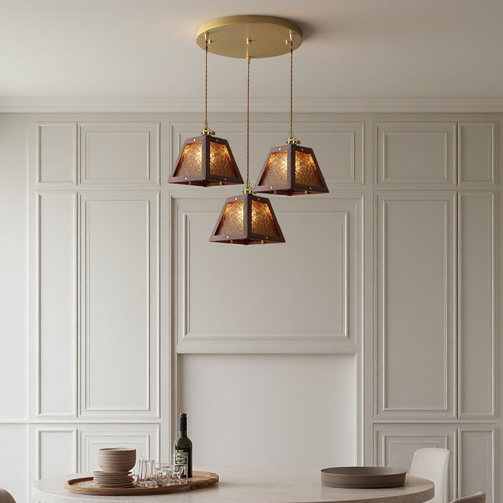 Vintage Etched Glass Pendant Lamp Cozy Bedroom Bedside Lighting