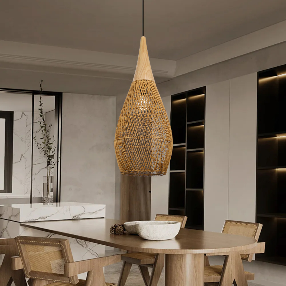 Wabi-sabi Rattan Chandeliers Rustic Handwoven Light Fixture for Restaurant