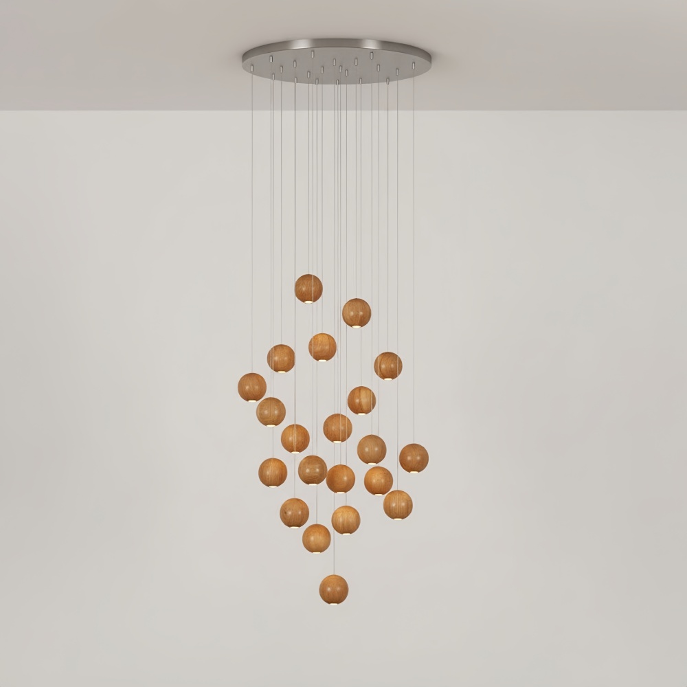 Nordic Wooden Spherical Cluster Pendant Light
