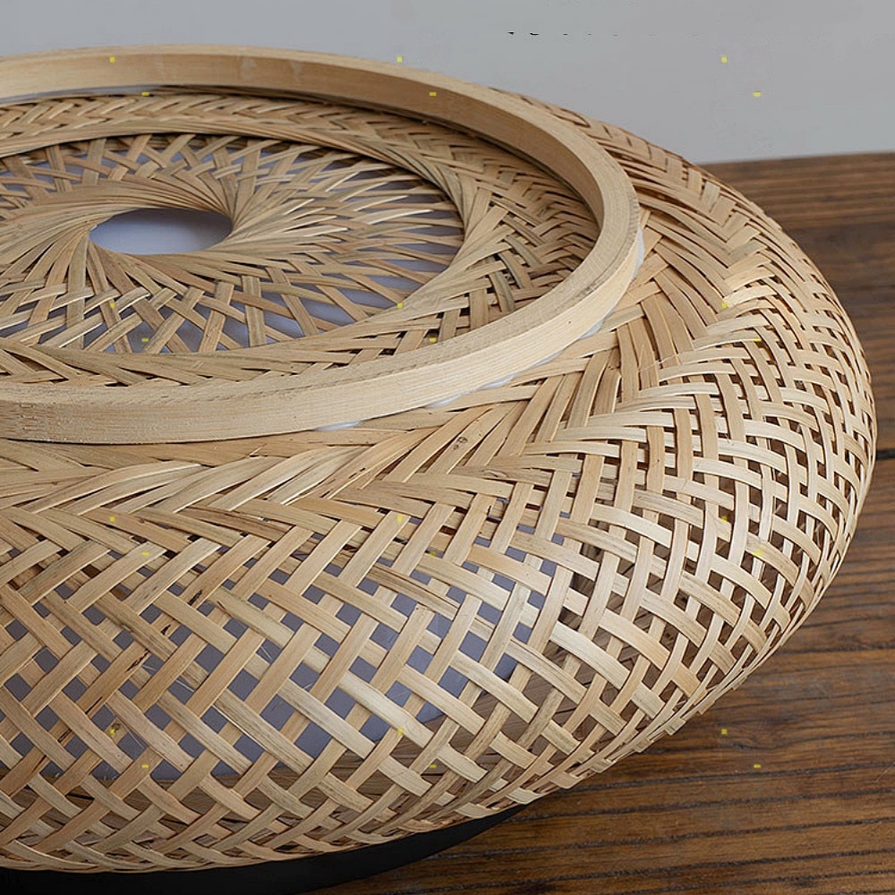 Mid-Century Woven Bamboo Flush Mount Natural Textured Ceiling Lighting
