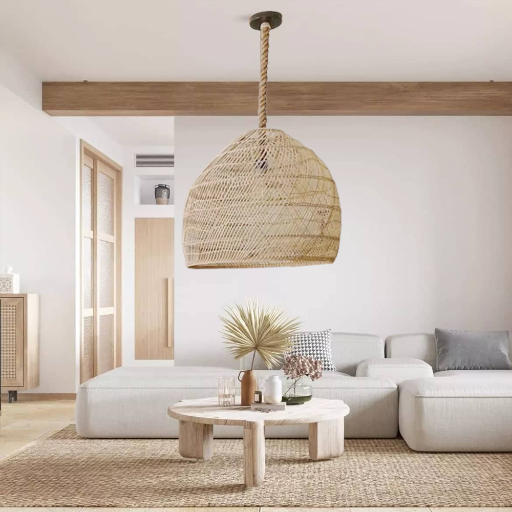 Hemp Rope Pendant Hand-woven Rattan Chandelier For Dining Room Living Room