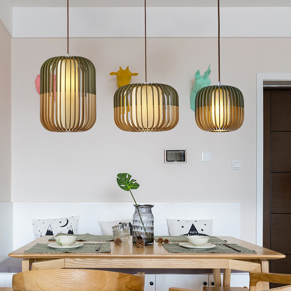 Pumpkin shaped Wooden Chandelier Handmade Nordic Hanging Lamp