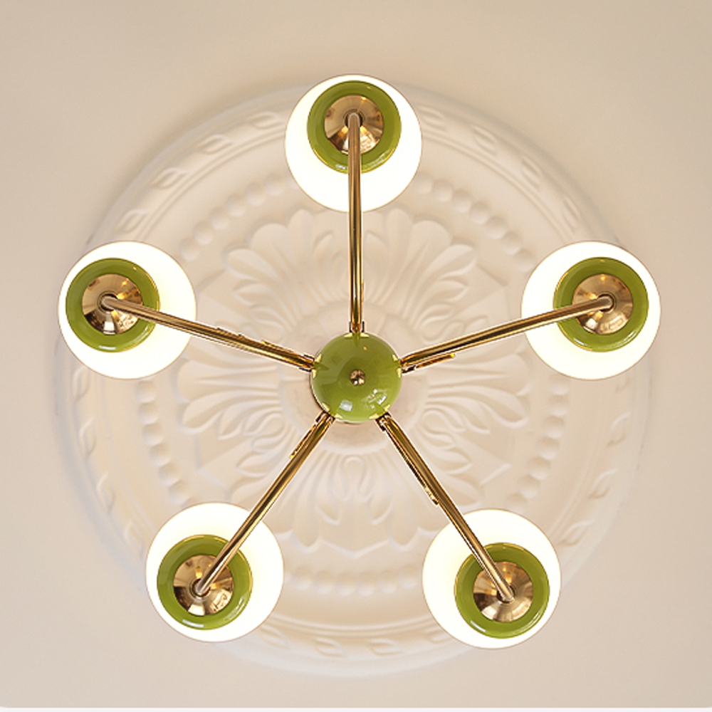 French Pastoral Fruit Green Glass Pendant Lamp B&B Retro Living Room Chandelier