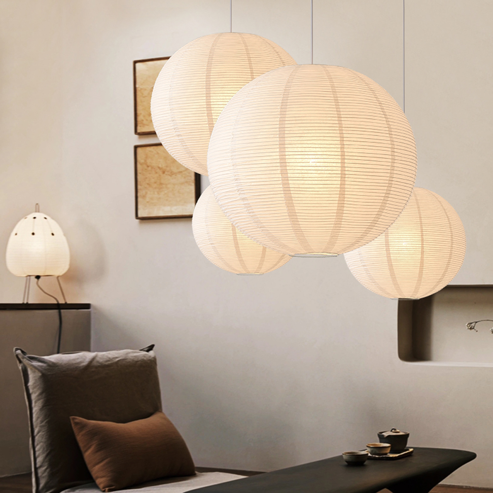 Japanese Simple Wabi-Sabi Ball Chandelier Inspired Paper Hanging Lamp