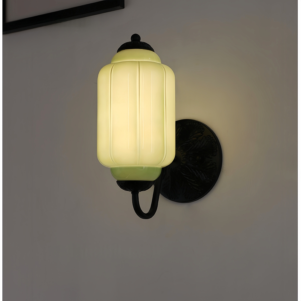 French Retro Copper Glass Wall Lamp Aisle Cream Style Light Fixture