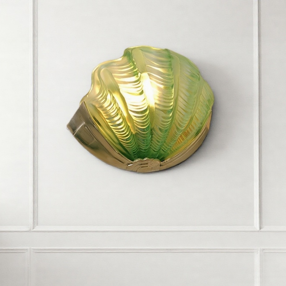 Brass Shell Glass Decorative Wall Lamp French Modern Living Room Bedroom Aisle Lighting Fixture