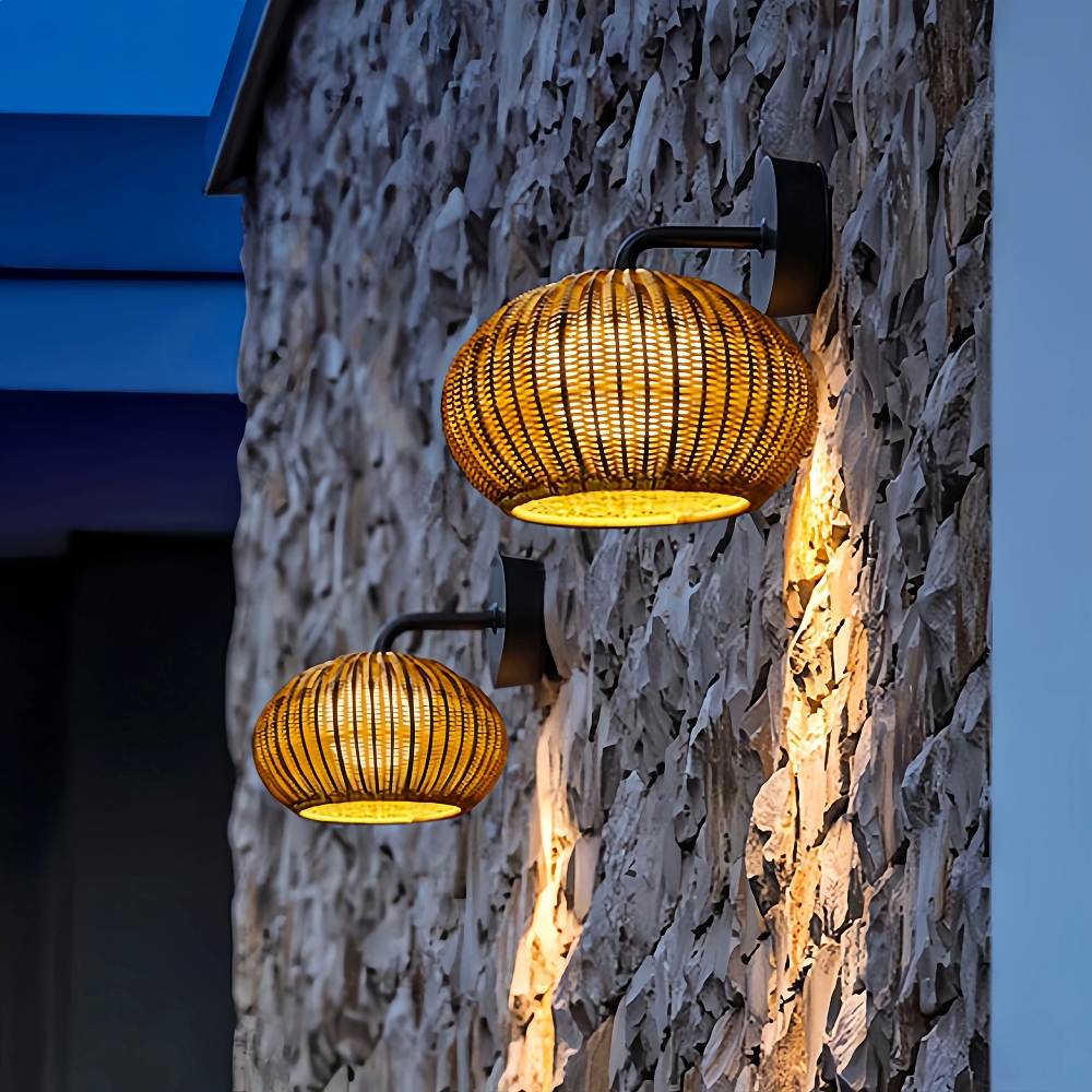 Woven Rattan Waterproof Outdoor Wall Lamp For Courtyard