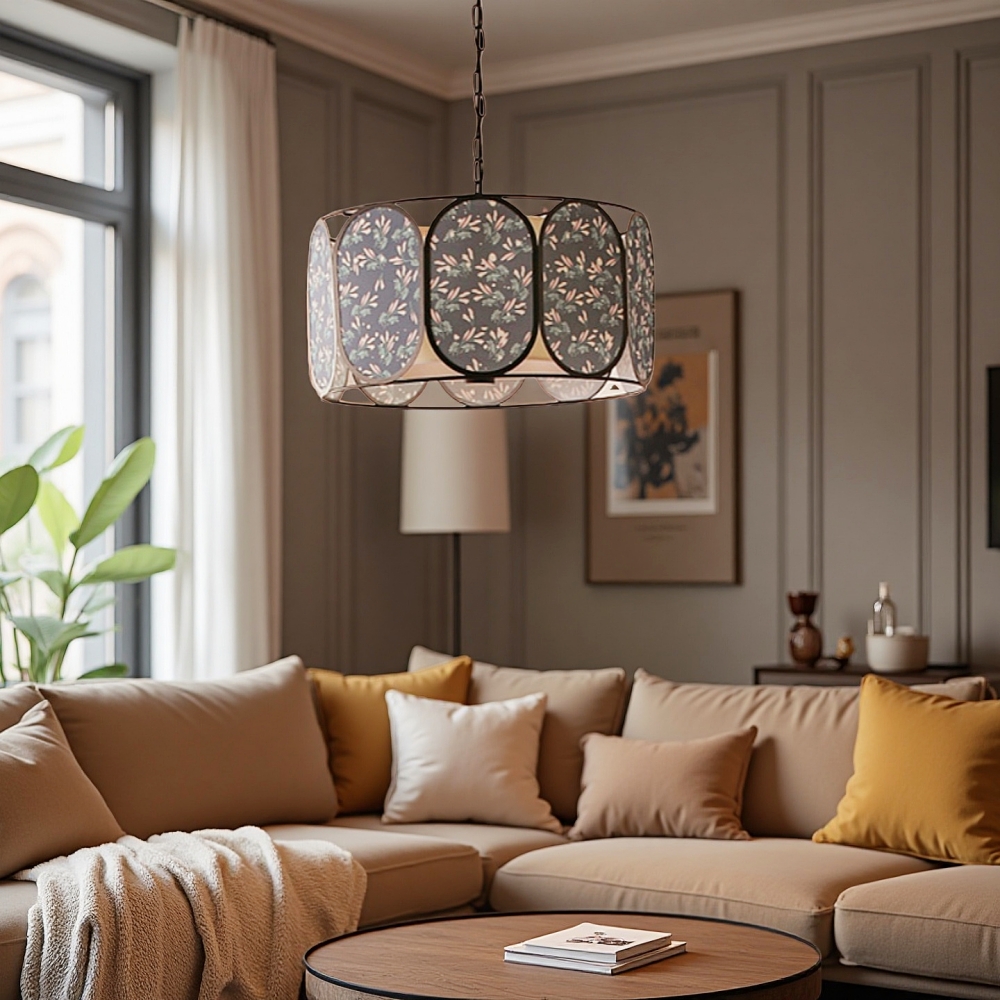 French Vintage Floral Fabric Pendant Light