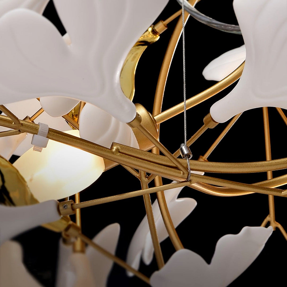 French Ceramic Ginkgo Leaf Chandelier Vintage Art Decor Light