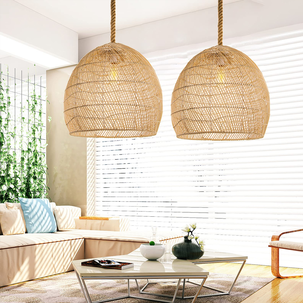 Hemp Rope Pendant Hand-woven Rattan Chandelier For Dining Room Living Room