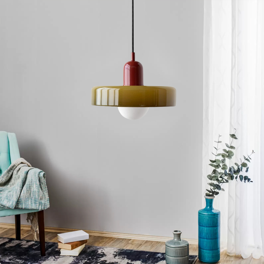 Mid-Century Modern Glass Pendant Light Memphis Dining Room Green Chandelier