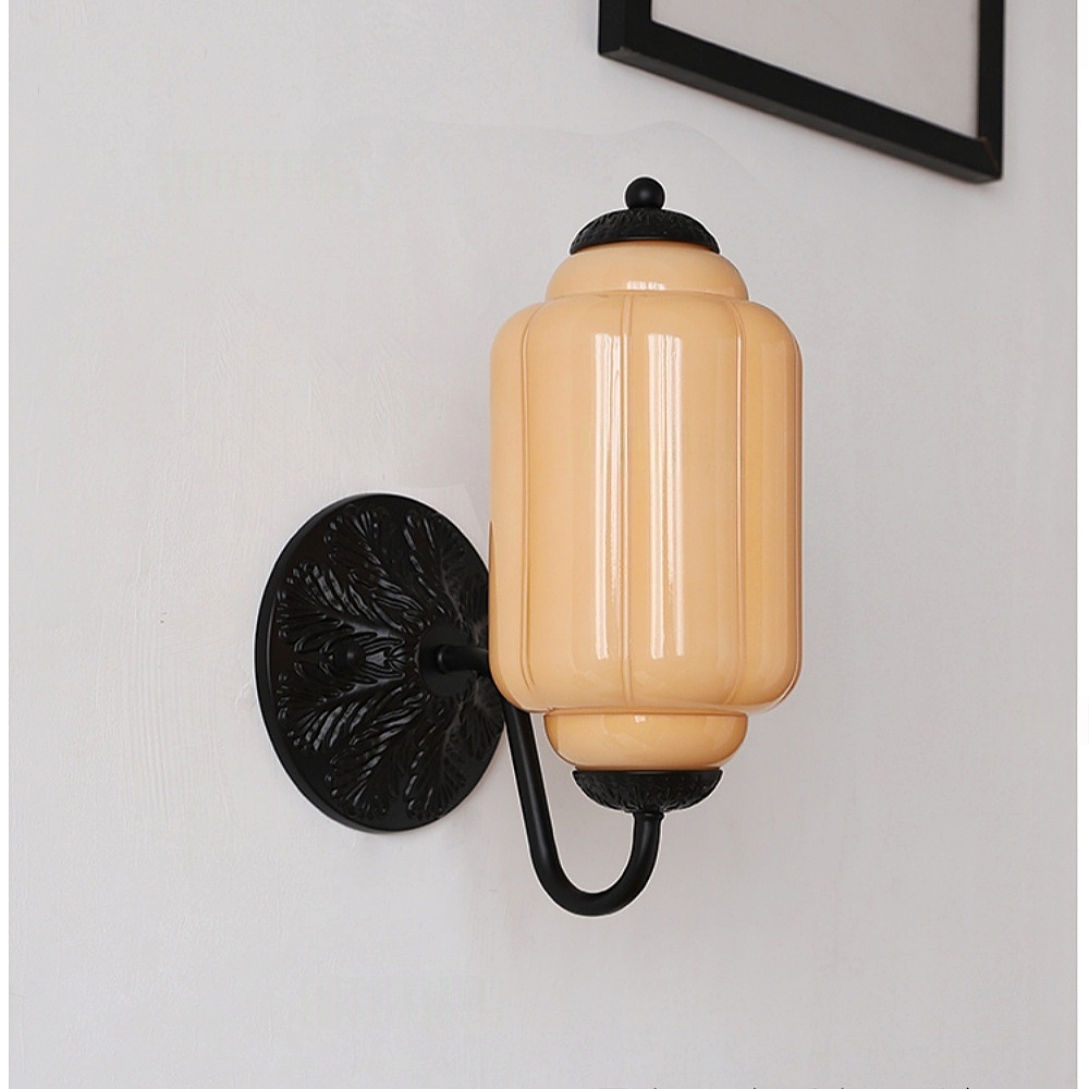French Retro Copper Glass Wall Lamp Aisle Cream Style Light Fixture