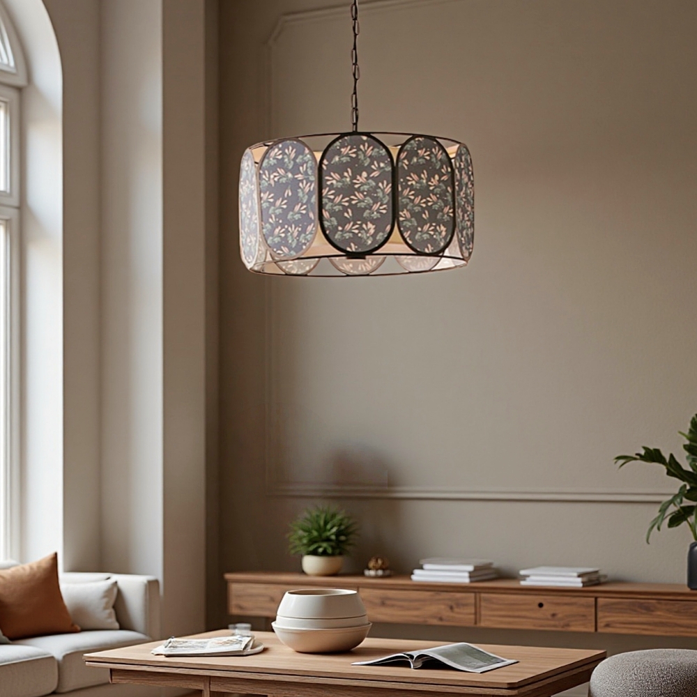 French Vintage Floral Fabric Pendant Light