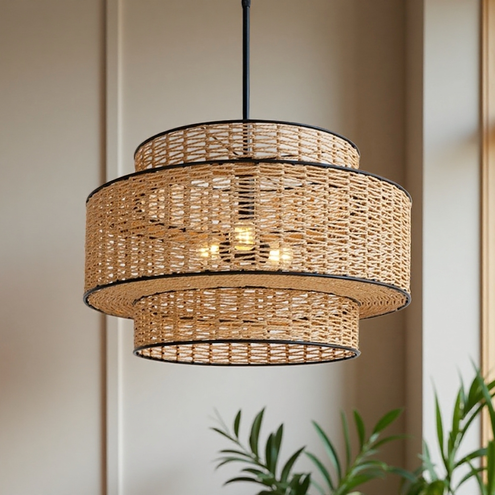Wabi Sabi Handwoven Linen Rope Art Pendant Lamp